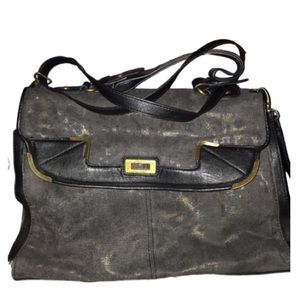 Jessica Simpson subtle Animal Print Metallic Tote / Laptop Bag soft Briefcase